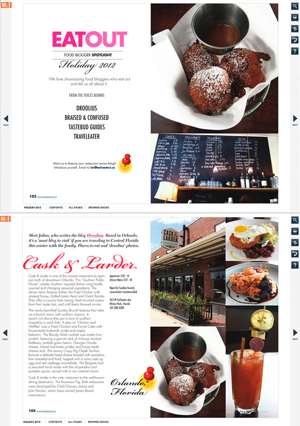 Eat In Eat Out Magazine Holiday Issue featuring Droolius and Cask & Larder