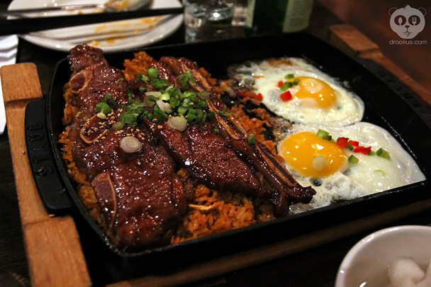 Kalbi, eggs, kimchee fried rice