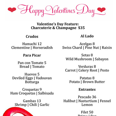 Five Prix Fixe menu for Valentine's Day 2016 in Orlando