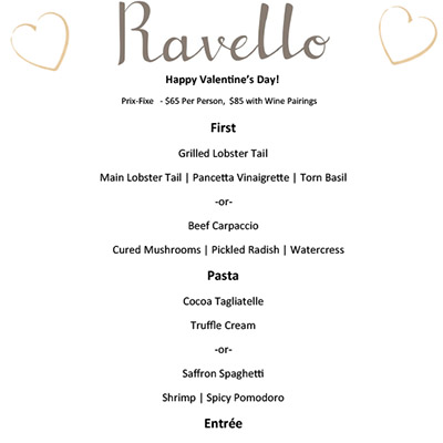 Five Prix Fixe menu for Valentine's Day 2016 in Orlando